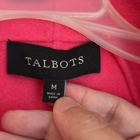 Talbots Wool blend open front Women's Bright Pink cowl jacket sweater medium EUC - Picture 5 of 9